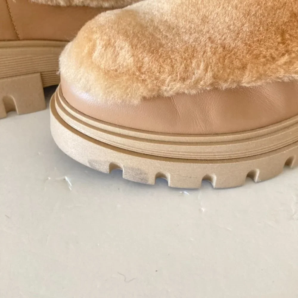 Free People Happy Thoughts Neutral Colorblock Shearling Boots Sz 38.5